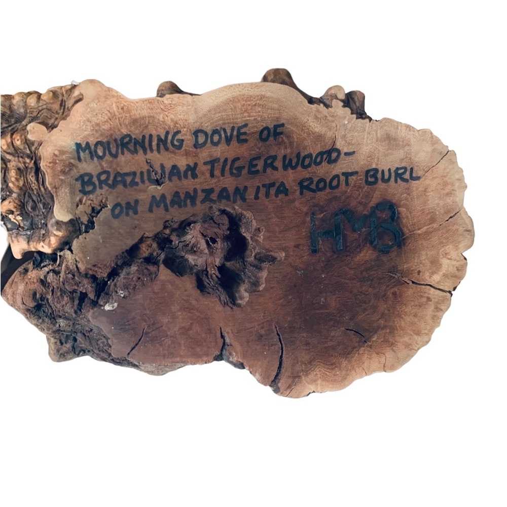 Vintage HMB Mourning Dove of Brazilian Tigerwood on Manzanita Root Burl by HMB - Picture 5 of 13